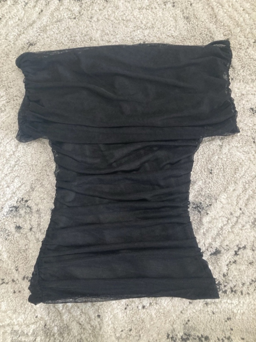 NEW Bebe black Off Shoulder mesh Sheer Ruched Stretchy Sexy Top XS 0 2